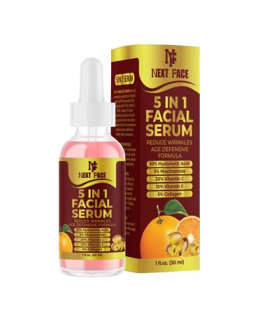 Organic Vitamin C Serum 5 In 1 with Hyaluronic Acid Serum Anti Ageing & Anti Wrinkle Serum Vitamin C Niacinamide Vitamin E Hyaluronic Acid And Collagen Anti-Dark Spots & Brightening.