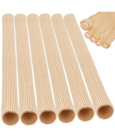 ViveSole Toe Sleeve Protector Tubes - Cushion Fabric with Gel Lining (6 Pack) Finger Toe Separator Tubing for Bunion, Hammer Toe, Callus Corn, Blister Large (Pack of 6)