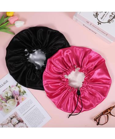 2-Piece Adjustable Silk Bonnet Set for Women - Red+Black Satin Sleep Caps for All Hair Lengths - Curly Hair Protection Head Cover - 36cm - Buy Online on GoSupps.com