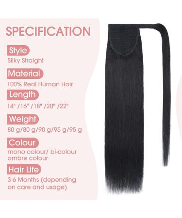 22" Ponytail Hair Extension Human Hair #01 Jet Black 100% Real Remy Hair Wrap Around Clip in Ponytail Straight 22 Inch #01 Jet Black - Buy Online on GoSupps.com