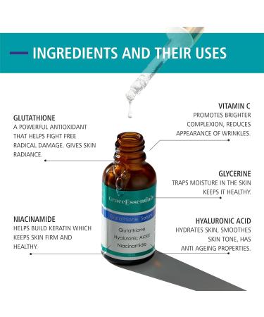 Grace Essentials 10% Glutathione face serum with Niacinamide Hyaluronic Acid and Vitamin C for Glowing Skin | Effective for Pore Minimizing | Hydrates and Repairs Skin | For Men and Women 30ml - Buy Online on GoSupps.com