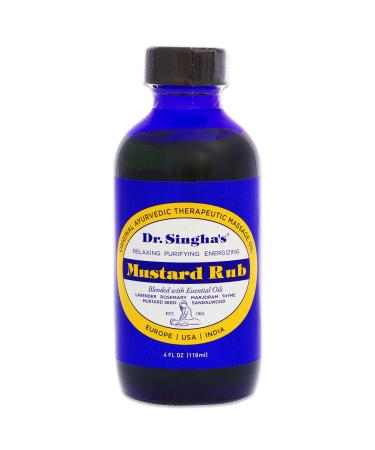 Dr. Singha's Mustard Rub, Therapeutic Body Massage Oil – with Best Essential Oils for Sore Muscles & Stiff Muscle Reliefl (4 Ounce) 4 Fl Oz (Pack of 1)