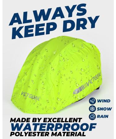 Victgoal Waterproof Bicycle Helmet Rain Cover - Neon Yellow with Reflectors | Unisex Elastic Cap for Ultimate Protection - Buy Online on GoSupps.com