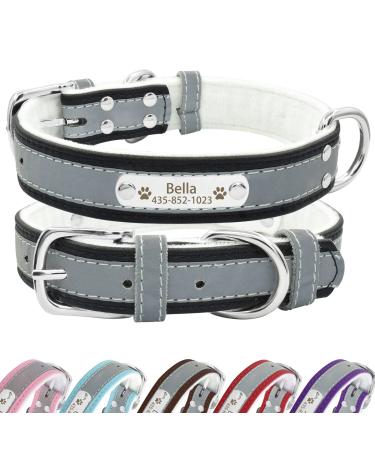 Senristar personalized reflective leather dog collar with warm food individual dog collar with name tape engraved for small medium and large dogs and cats XL (width 3.0 cm neck circumference 45-55 cm) black