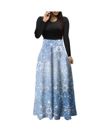 Hanxiulin Christmas sweater dress sexy Christmas sweater dress long arm party dresses Christmas costume women autumn and winter new long -sleeved Christmas casual attractive sky blue s