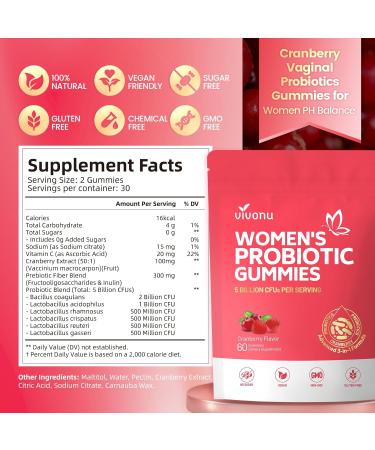 VivoNu Probiotiques pour Femmes Gommes Bien- tre F minin | 18 Souches de Lactobacillus | Jusqu 60 Milliards UFC/Jour | Vitamine C | Go t Canneberge | 60 Gommes 60 Gommes - Canneberge - Buy Online on GoSupps.com