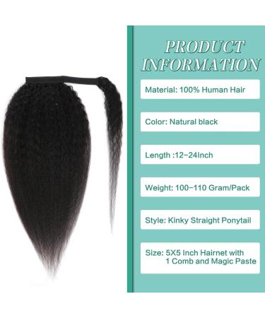 Humistwbiu Kinky Straight Ponytail Human Hair with Wrap Around Magic Tape Brazilian Virgin Human Hair Ponytail for Black Women Yaki Hair Natural Black Color (16 Inch Kinky straight Ponytail) 16 Inch Kinky Straight-Wrap Around - Buy Online on GoSupps.com