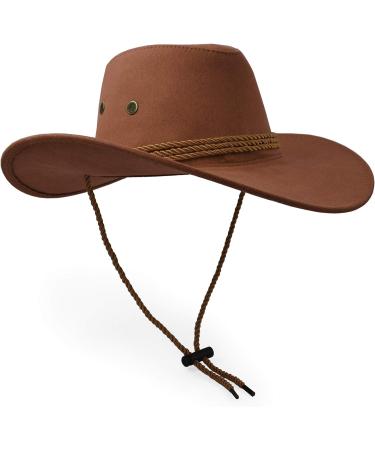 Faux Leather Suede Cowboy Hat - Brown Sun Protect Western Outdoor Travel Cap - Buy Online on GoSupps.com