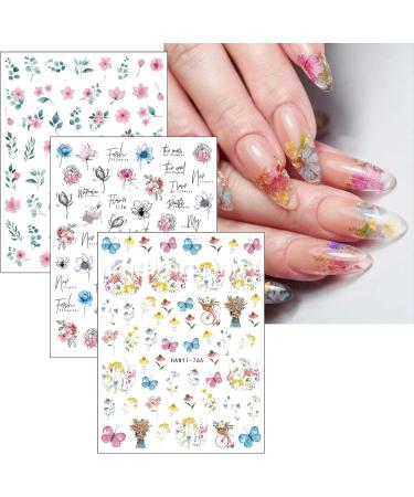Spring Flower Nail Stickers 18 Sheets Self-Adhesive Nail Decal Summer Floral Nail Art Decoration Design Supplies - Buy Online on GoSupps.com