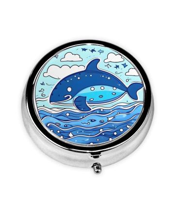 Small Whale Swimminground Pill Box 3 Compartment Round Pill Box Organizer # Portable Travel Pill Box for Traveling.