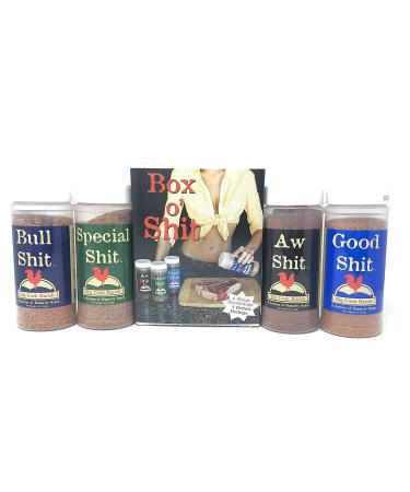 Big Cock Ranch - Box o' Shit Sampler Pack of 4 Different Seasonings (1 each of Bull, Special, Good & AW) 4 Piece Assortment