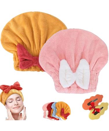 Super Absorbent Hair Towel Wrap for Wet Hair Microfiber Hair Towel Wrap with Bow Tie Quick Drying Absorbent Hair Towel Wrap Reduce Frizz Portable Easy to Use for All Types of Hair (2Pcs SetB)