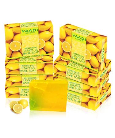 Vaadi Herbals Lemon & Basil Oil Bar Soap 2.65 Ounce Each (Pack of 8)