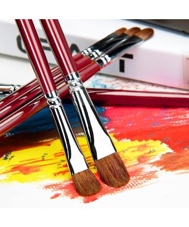 Red Weasel Sable Hair Artist Brushes Filbert Brush Set - 6Pcs for Acrylic, Oil, Gouache, Watercolor Painting - Wooden Handle - Buy Online on GoSupps.com