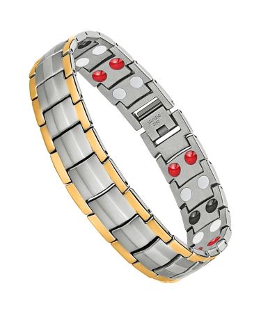 Jeracol Titanium Steel Magnetic Bracelets for Men 4 Element Double Row Strength Magnets Wristband Magnetic Brazaletes with Free Links Removal Tool & Jewelry Gift Box Silver Gold