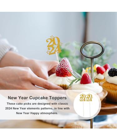 ibasenice 30pcs New Year Cupcake Toppers 2024 Cake Toppers Glitter Gold Cupcake Topper Cheers to 2024 Cake Picks Dessert Picks for New Years Eve Party Decoration Golden - Buy Online on GoSupps.com