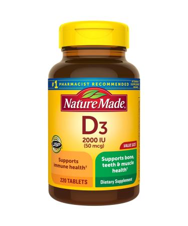 Vitamin D3 220 Tablets Vitamin D 2000 IU (50 mcg) Helps Support Immune Health Strong Bones and Teeth & Muscle Function 250% of Daily Value for Vitamin D in One Daily Tablet 220 Count (Pack of 1) - Buy Online on GoSupps.com