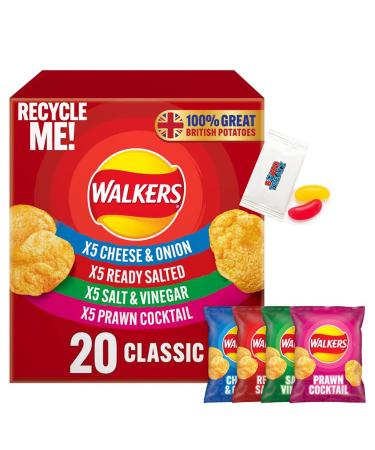 Walkers Classic Variety Multipack Crisps 20X25G Multipack Of Walkers Classic Variety Crisps 5x Ready Salted 5 x Cheese & Onion 5 x Salt & Vinegar and 5 x Prawn Cocktail Boxed Treatz