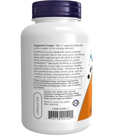 Now Foods L-Ornithine 500 mg - 120 Veg Capsules | Boost Performance & Recovery - Buy Online on GoSupps.com