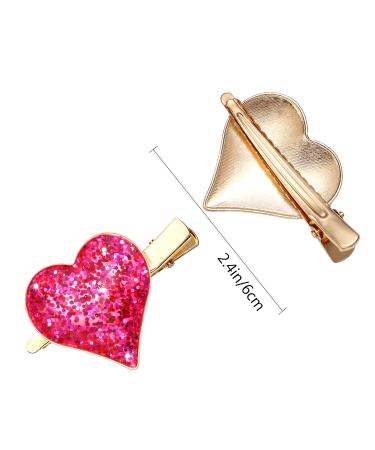 Valentine's Day Glitter Heart Hair Clips - Red & Pink Alligator Clips for Women & Girls - Buy Online on GoSupps.com
