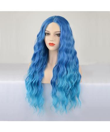 Medo Blue 28 Inch Long Wavy Ombre Water Wave Wig for Women - Heat Resistant Synthetic Hair - Colorful Party Daily Wig - Buy Online on GoSupps.com