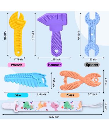 Scuwtocn Baby Teething Toys 5 Pack - BPA Free Silicone Teether Relief for Sore Gums - Molar Gifts for 12-18 Months Baby - Hammer Set (Multicolour) - Buy Online on GoSupps.com