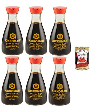 Italian Gourmet E.R. Kikkoman Set of 6 Natural Fermented Soy Sauces 150ml + Italian Gourmet Polpa 400g