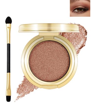 Single Brown Glitter Eyeshadow Pearl Shimmer Eye Shadow Palette with Brush Longwear Waterproof Cream Eyeshadow High Pigmented Ultra-Blendable Sparkly Highlighter Makeup Sombras Para Ojos Con Brillo-04 04# Brown