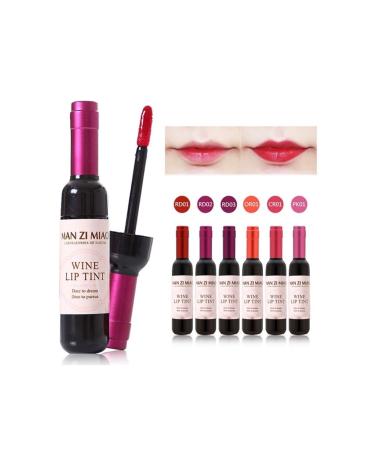 DEALPLUSDEAL MAN ZI MIAO Wine Lip Tint - 6 Pcs Set Long Lasting Color Waterproof Wine Bottle Design Lip Gloss Lip Makeup Liquid Lipgloss