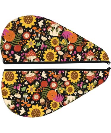 Sunflower Mushroom Microfiber Hair Towel Wrap | Super Absorbent Coral Velvet for Long Curly & Thick Hair - Quick Drying for Women - Buy Online on GoSupps.com