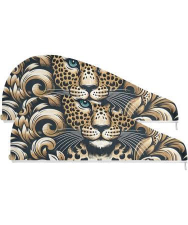 Leopard Hair Towel 2 Pack | Super Absorbent Quick Dry Hair Turbans for Women & Girls - Buy Online on GoSupps.com