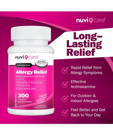 Allergy Relief Tablets - Diphenhydramine 25mg Antihistamine Tablets for Runny Nose Sneezing Itchy Eyes & Throat - Compare to Benadryl Allergy Meds - OTC Adult Allergy Medicine (300 Count) 300 Caplets (pack of 1) - Buy Online on GoSupps.com