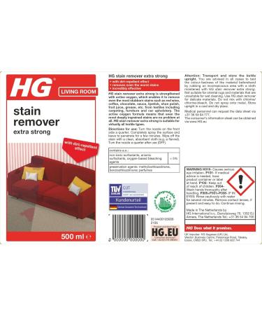 HG Stain Remover Extra Strong Carpet Cleaner Spray - 500ml | Upholstery Cleaner for Deeply Ingrained Marks - Effective on Most Fabrics | HG Cleaning Products - Buy Online on GoSupps.com