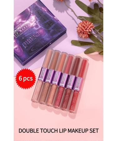 Double Head Lip Gloss | Non-Fading Matte Liquid Lipstick - 6-Color Set for International Shipping - Buy Online on GoSupps.com