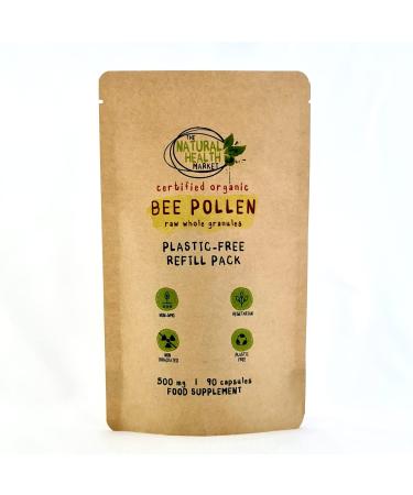 Organic Bee Pollen 500mg Capsules by The Natural Health Market Soil Association Certified Organic Non-GMO No Magnesium Stearate (90 Capsules (Pouch)) 90 count (Pack of 1)