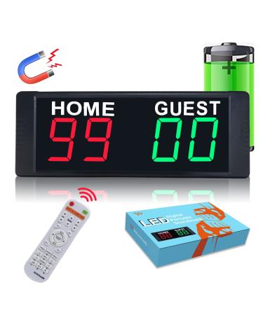 YZ Magnetic Battery Powered Cornhole Scoreboard,Portable Digital Scoreboard with Remote,Ping Pong Score Keeper with Buzzer,LED Electronic Scoreboard for Basketball/Baseball/Volleyball/Billiard Games battery(r&g)