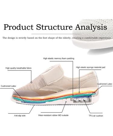 Stylish Wide Diabetic Shoes for Elderly Womens | Non Slip Air Cushion Sneakers | Lightweight & Breathable Walking Shoes for Swollen Feet | Beige (Size 41) - Buy Online on GoSupps.com