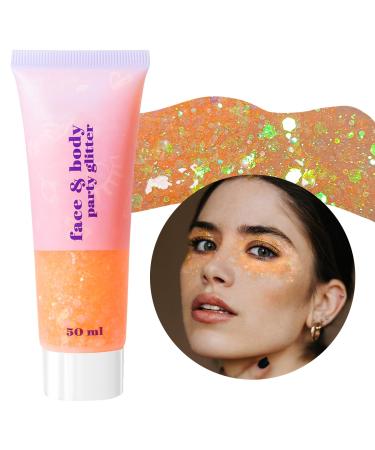 Prreal Body Glitter Gel 50ml Face Glitters Body Gel Sequins Shimmer Liquid Eyeshadow Chunky Glitter for Face Hair Nails Hologrographic Cosmetic Laser Powder Festival Glitter MakeUp#Coral