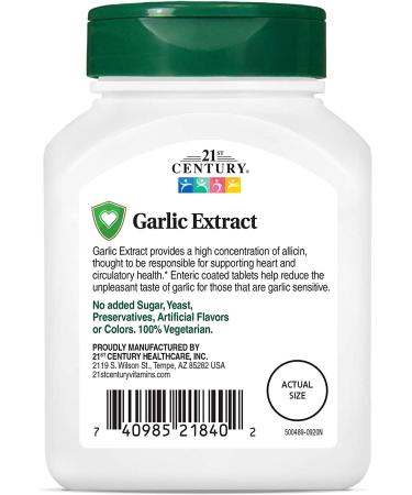 21st Century Garlic Extract - Standardized 60 Enteric Coated Tablets for Heart Health - Buy Online on GoSupps.com