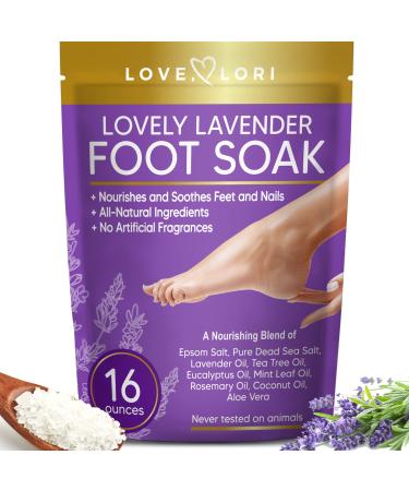 Lavender Foot Soak (16oz)  Body Detox Foot Soak for Dry Cracked Feet - w/ Lavender Oil, Tea Tree Oil & Epsom Salt, Soothes Tired Achy Feet - Pedicure Supplies for Foot Spa, Foot Soak Tub, Foot Detox