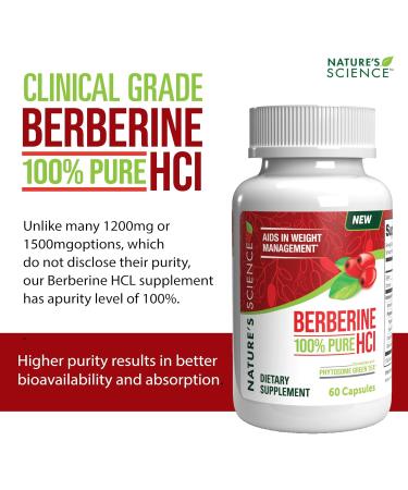 Nature's Science Berberine HCL with Phytosome Green Tea for Weight Management 100% Pure Clinical Grade Berberine HCL for Better Absorption - Helps Metabolism Keeps Full for Longer - 60 Caps - Buy Online on GoSupps.com