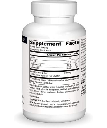 Source Naturals DHA Neuromins 200mg Non-Fish Omega-3 Softgels - Brain Health Supplement, 120 Count - Buy Online on GoSupps.com