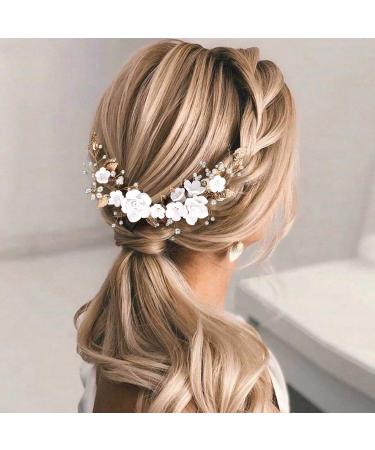 Flower Headband Bridal Headband for Women Boho Headpiece Hair Vine Girls Hair Accessories Bridal Bridesmaid Wedding Headpiece Pearl Flower Leaf Headpieces Hair Floral for Wedding Prom Party(Gold) - Buy Online on GoSupps.com