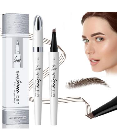 Waterproof Eyebrow Pencil with 4 Fork Tips Magic 3D Micro Eyebrow Pencil Micro Brow Pencil Effortlessly Creates Natural Looking Brows (2# Dark Brown)
