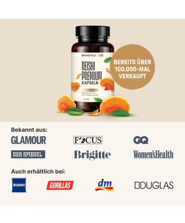 Braineffect Reishi Premium Capsules - 577mg Extract (5770mg Reishi) - 180 Count - 30% Bioactive Polysaccharides - Pure Additive-Free German Quality - Buy Online on GoSupps.com