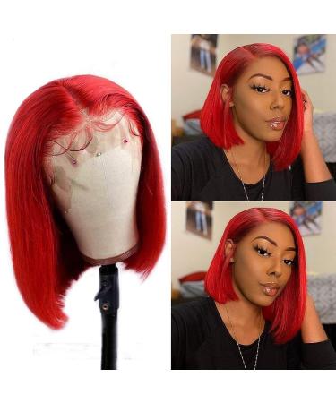 BESFOR 13x1 Lace Frontal Middle Part Wig Bob Human Hair - 10 Inch Red T Part - Buy Online on GoSupps.com