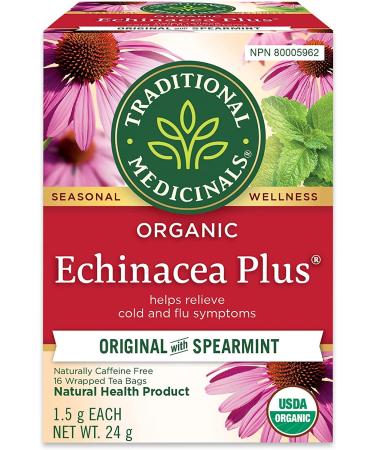Traditional Medicinals - Organic Echinacea Plus Herbal Tea (Pack of 1) - Help Relieve Cold and Flu Symptoms - 16 Tea Bags Total Echinacea Plus 16 Count (Pack of 1)