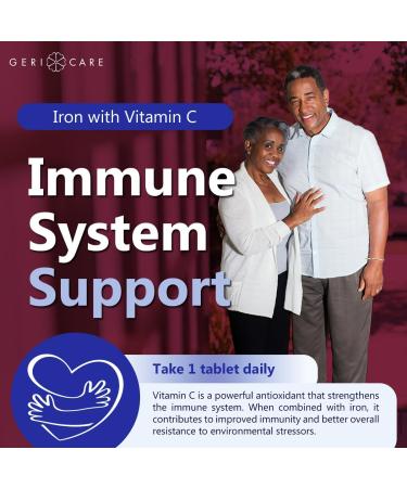 GeriCare Iron 65mg Plus Vitamin C 125mg Tablets High-Absorption Iron for Anemia Support Red Blood Cell Production Fatigue Reduction and Immune Health 60 Count 60 Count (Pack of 1) - Buy Online on GoSupps.com