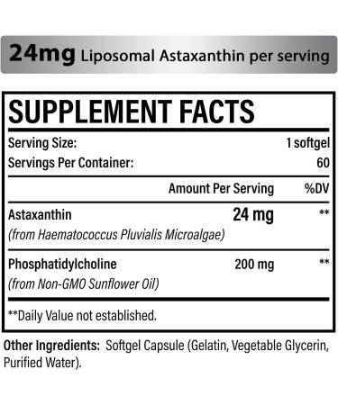 Liposomal Astaxanthin Supplement 24 MG Maximum Absorption Antioxidant Stronger Than VIT C Non-GMO & Gluten Free - 60 Softgels(2 Months Supply) 60 Count (Pack of 1) - Buy Online on GoSupps.com