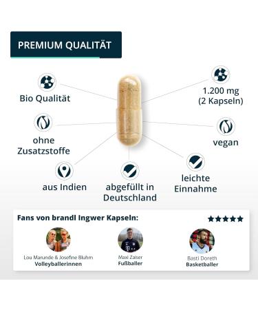 Buy brandl Organic Ginger Capsules - High Dose Vegan No Additives | Premium Quality from Germany | 180 Capsules (600mg) - Buy Online on GoSupps.com